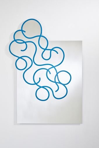 Twirl Blue irregular wall mirror, showing irregular wall mirror, measuring 95 x 137 cm.
