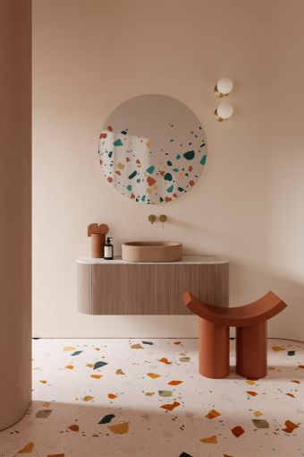 Terrazzo Round round wall mirror styled in an interior, highlighting round terrazzo-pattern mirror.