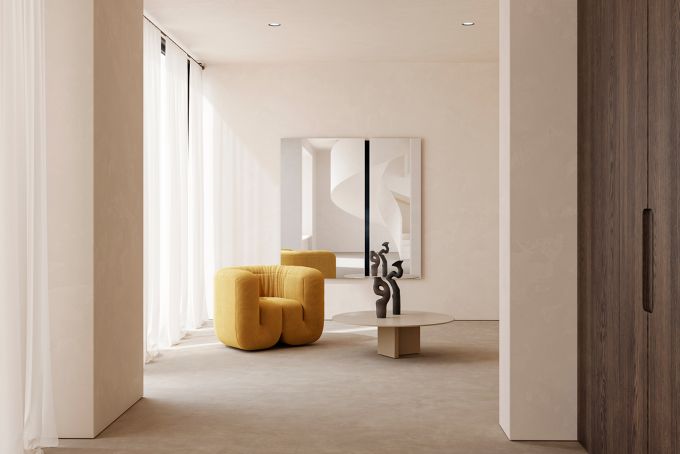 Luna Black Rect. L styled in an interior, highlighting 200 cm square modular wall mirror composed of two rectangular panels.