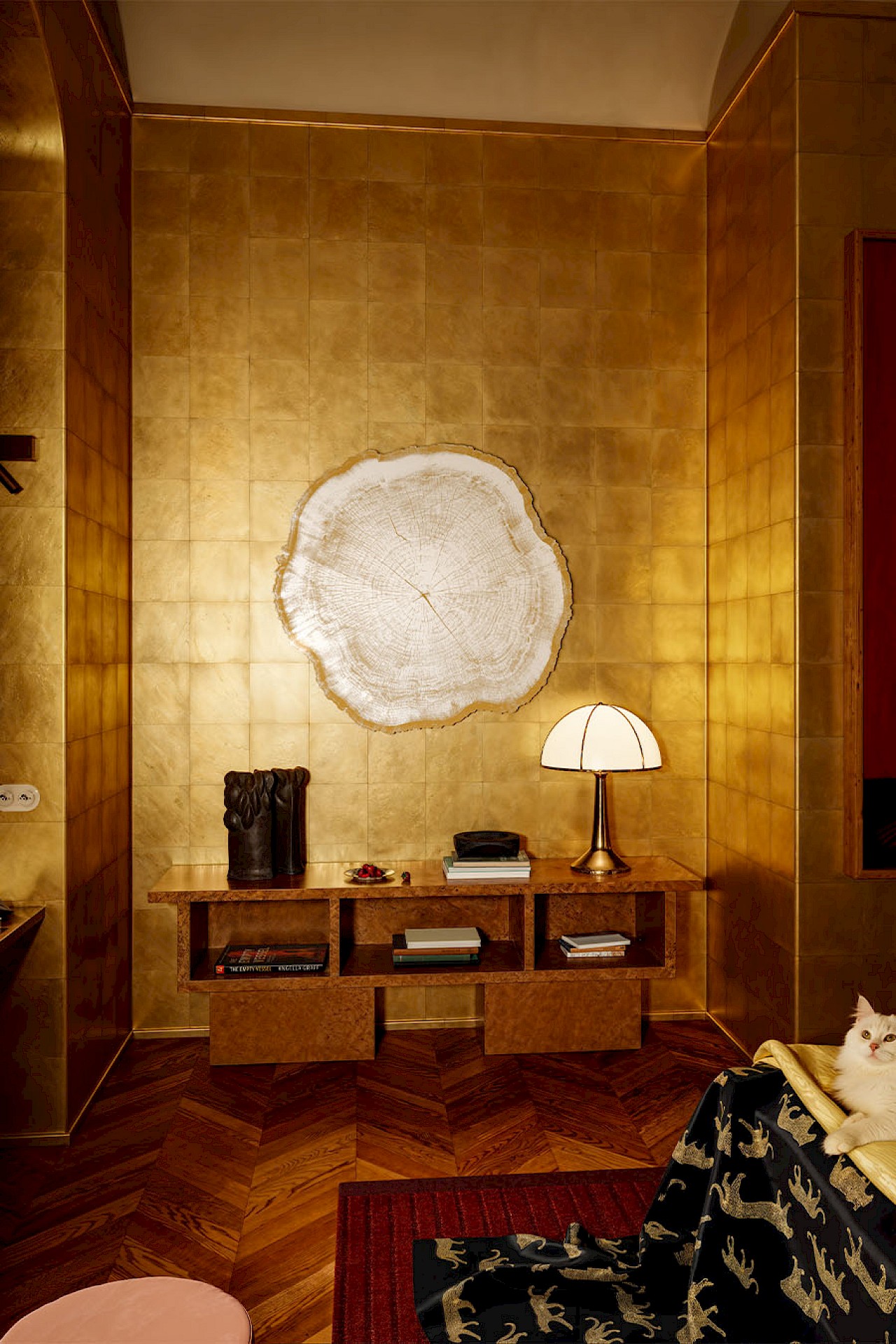 Arbo Gold M irregular wall mirror styled in an interior, highlighting irregular wall mirror.