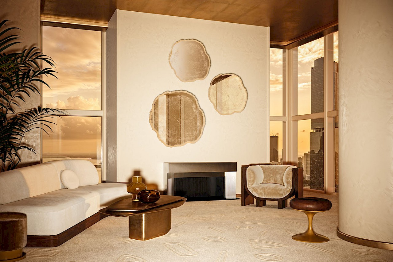 Arbo Gold M irregular wall mirror styled in an interior, highlighting irregular wall mirror.